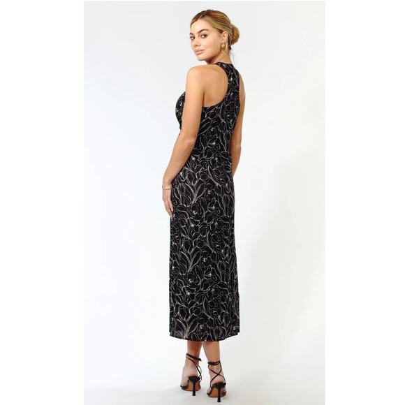 Greylin Fiona O-Ring Midi Dress Black Floral Halter Cutout NWT Size L - Picture 3 of 10